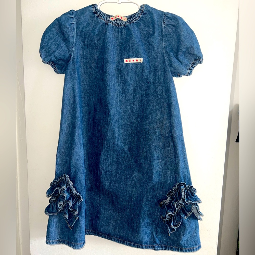Girls Marni Denim Ruffle Dress Size 8